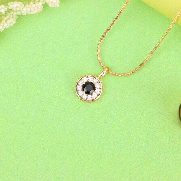 "Black Center Round Pendant in Rose Gold with Crystal Halo, XPPT1595 - Picture 12 of 13